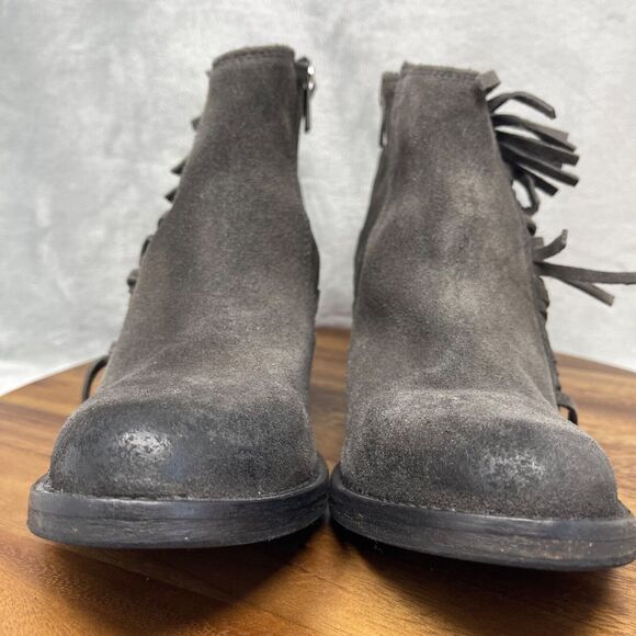 AllSaints Boots Womens 39 US 8.5 Gray Suede Fringe Rustic Look Ankle Bonny West - Picture 4 of 16